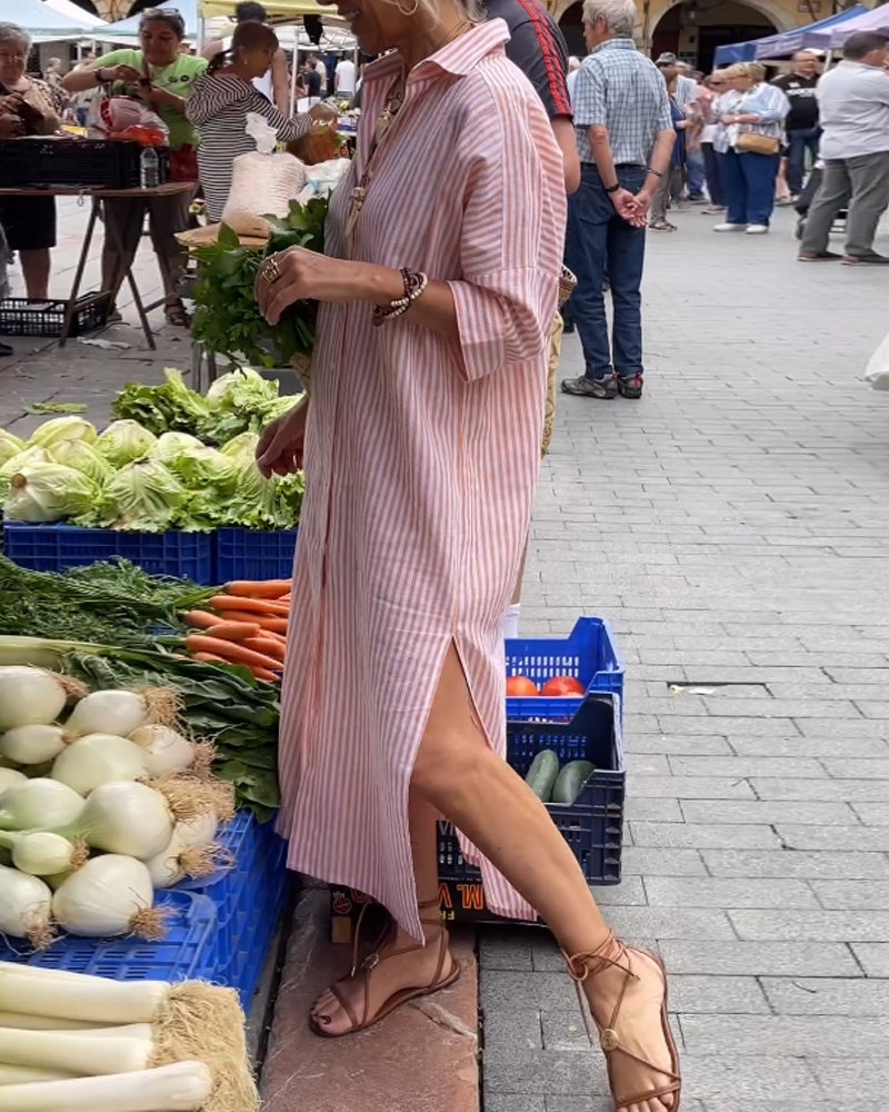 Hera | Gestreiftes Freizeitkleid mit Aufschlägen und Schlitzen