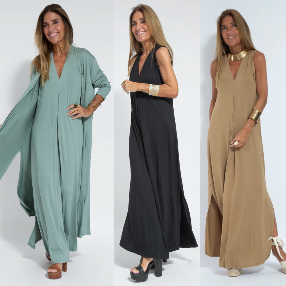 Katee - Set aus langem schlankmachenden Kleid und Weste